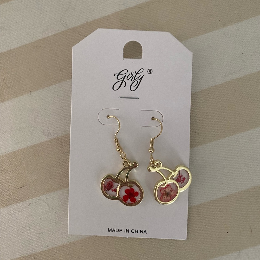 Target Gold Cherry Earrings with Red Floral Design